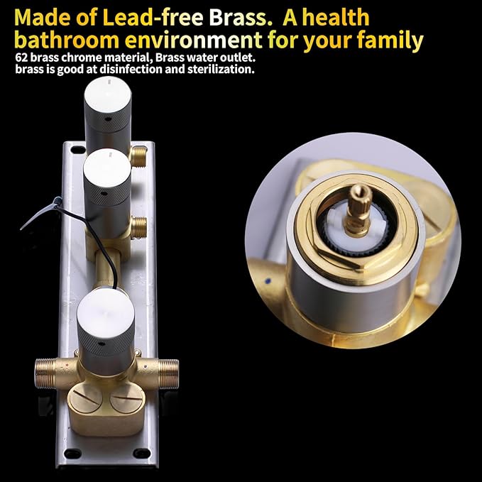 AYIVG Shower Diverter Valve Wall Mount 2 Function Solid Brass Pressure Balance Diverter Valve Rough-in Shower Mixer Valve Digital Display Shower Valve Diverter Can Run Simultaneously Brushed Nickel