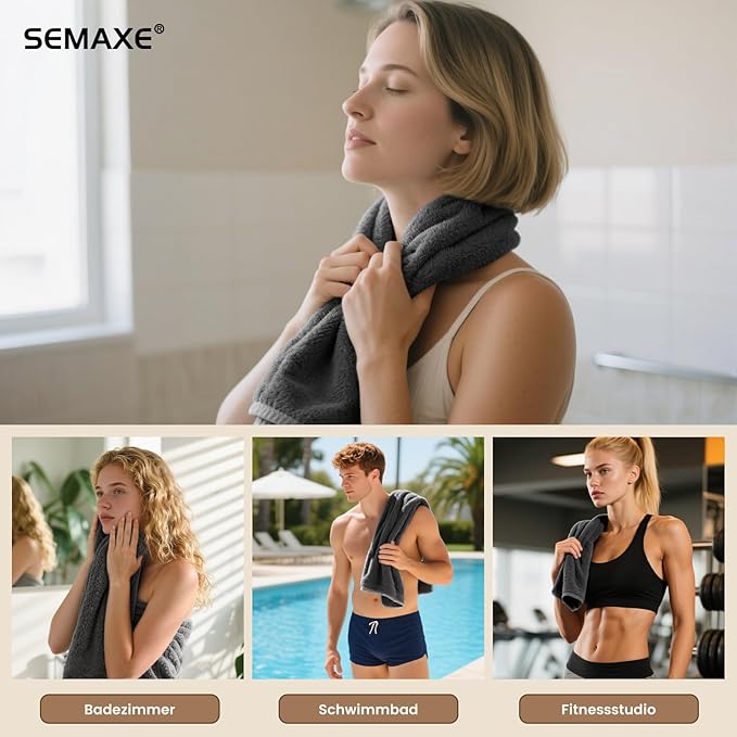 SEMAXE 12 Pack Hand Towels for Bathroom, 100% Cotton Towels with Hanging Loops, Soft and Highly Absorbent,Hand Towel Set for Gym, Shower, Hotel, Spa and Kitchen, Grey+Yellow