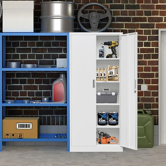 Metal Storage Cabinet, 72 Inch Tall Metal Storage Cabinet with Doors and Shelves, Pantry Cabinets for Kitchen Storage, Garage Cabinet for Living, Dining Room, Assemble Required.