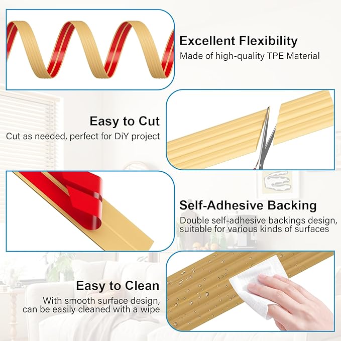 20FT Flexible Wall Corner Protector Moulding Trim, Peel and Stick Inside & Outside Wall Corner Guards Edge Protector,Self Adhesive Molding Trim Strip for Edge Ceiling