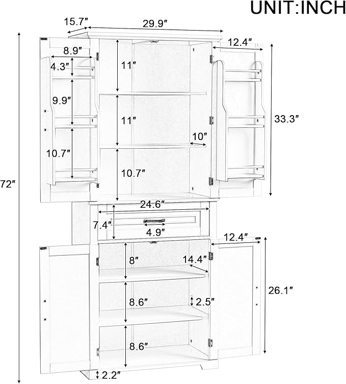Favfurish 72" Tall Bathroom Storage Cabinet with Doors and Drawer,Modern Linen Cabinets w/Adjustable Shelves & Door Storage Rack,Freestanding Organizer for Bath Room,Study,Office,Kitchen White
