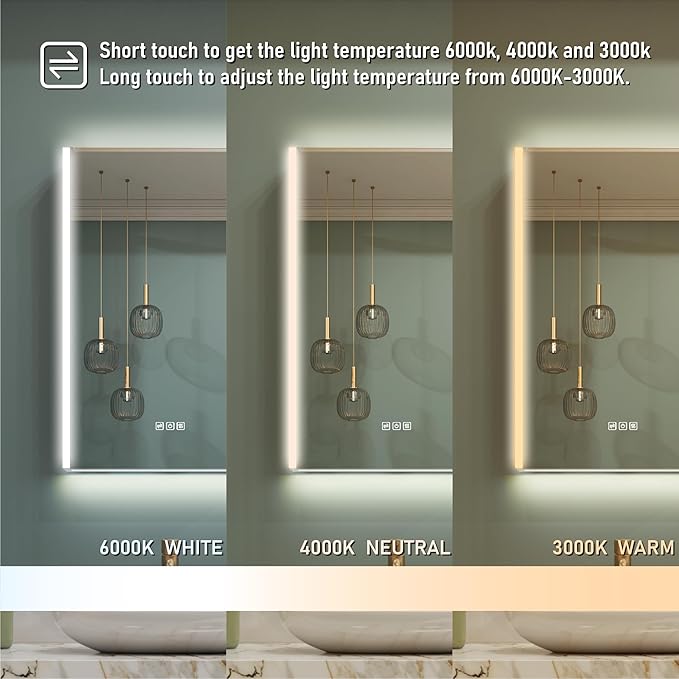 WELLFOR 60" x 30" LED Mirrored Bathroom Cabinet, Mirror Medicine Cabinet with Lights, Defogging LED Mirror Cabinet with Outlets & USB Ports, Surface Mounted, Three Doors, Hardwired Connected