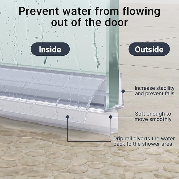 AmazerBath 3 PCS Shower Door Bottom Seal for 3/8 Inch Glass - (15.75 Inches x 3), 3 Section Segmented Shower Installation Kit Frameless Glass Door Seal Strip