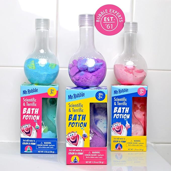 Mr. Bubble The Original Kids Bath Bomb Potions, Colorful Fizzy Fun, Cool Foam and Bubble Science Beaker for The Bath (Pack of 2)