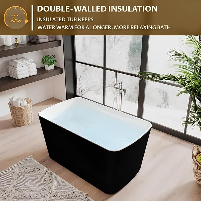 Freestanding Bathtub Acrylic Oval Soaking Tub, Modern Stand Alone Bath with Chrome Drain and Overflow, Comfortable Deep Soak Tub for Master or Guest Bathroom, 67inch