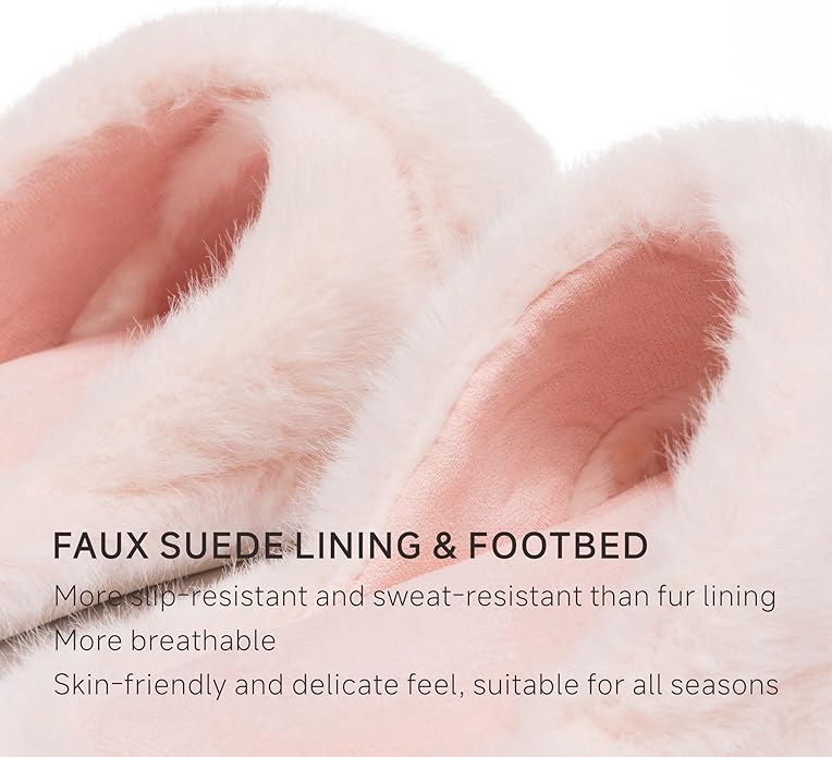 Chantomoo Womens Slippers Memory Foam Fuzzy Cross Band Faux Fur Slippers for Women Gift