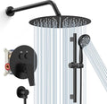 SR SUN RISE Matte Black Shower Faucet Set - 10 Inch Rain Shower Head with Adjustable Slide Bar Combo Set - Wall Mounted Rain Shower System Bathroom (Valve and Trim Kit Included)