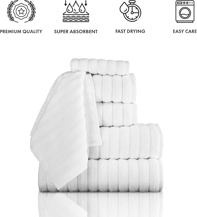 Classic Turkish Towels CTT Luxury 6 Piece Towel Set, 100% Turkish Cotton, Quick Drying, Highly Absorbent & Comfy, Includes 2 Bath Towels, 2 Hand Towels & 2 Washcloths | (White)