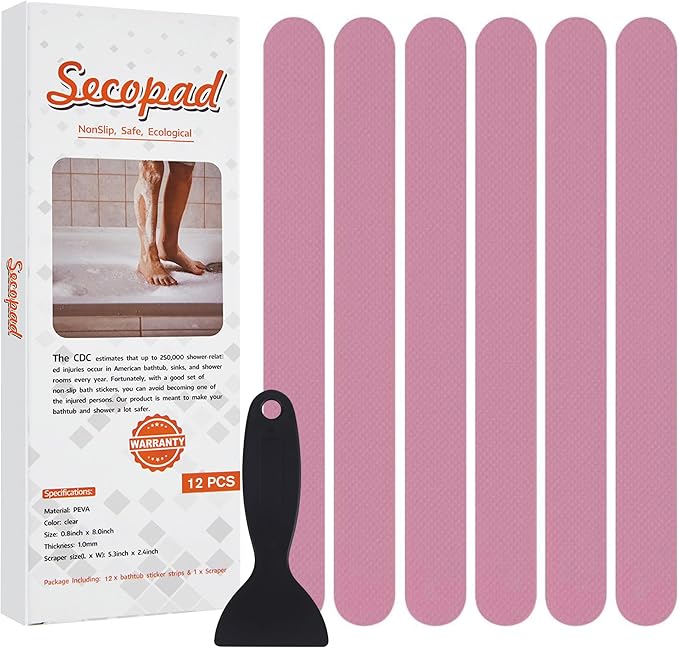 Non-Slip Bathtub Stickers Safety Bathroom Tubs Showers Treads Adhesive Decals Scraper (Pink)