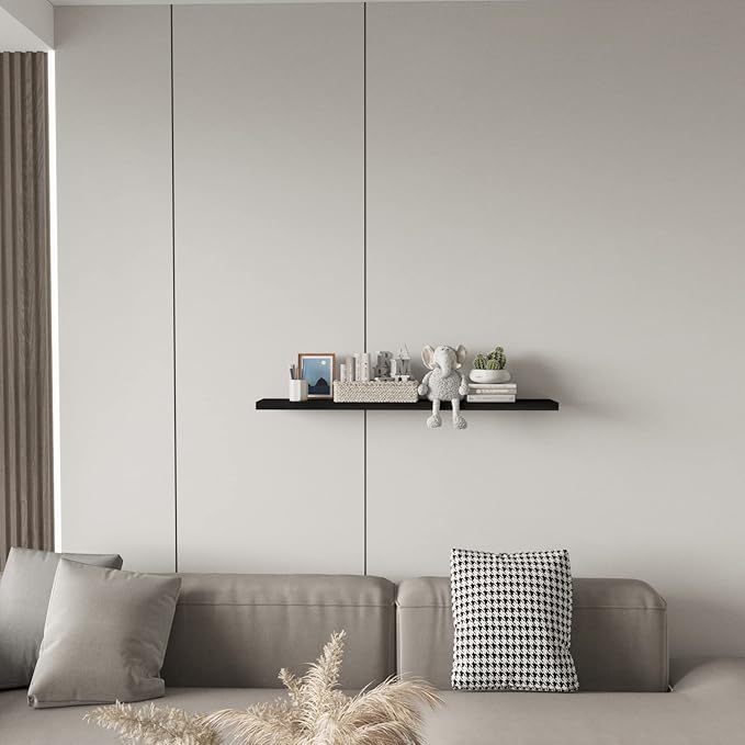 SAUMONIERES Floating Wall Shelves for Bedroom Bathroom Wall Mounted Solid Wood Shelf Storage Decor, Long Black Floating Shelf