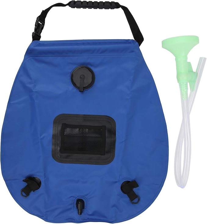 Outdoor 20L Solar Power Shower Bag, Camping Portable Sun Heated Bath Bag with Shower Head, 20L Capacity for 8 Minute Shower, Includes Thermometer and Mesh Storage Bag, Ideal