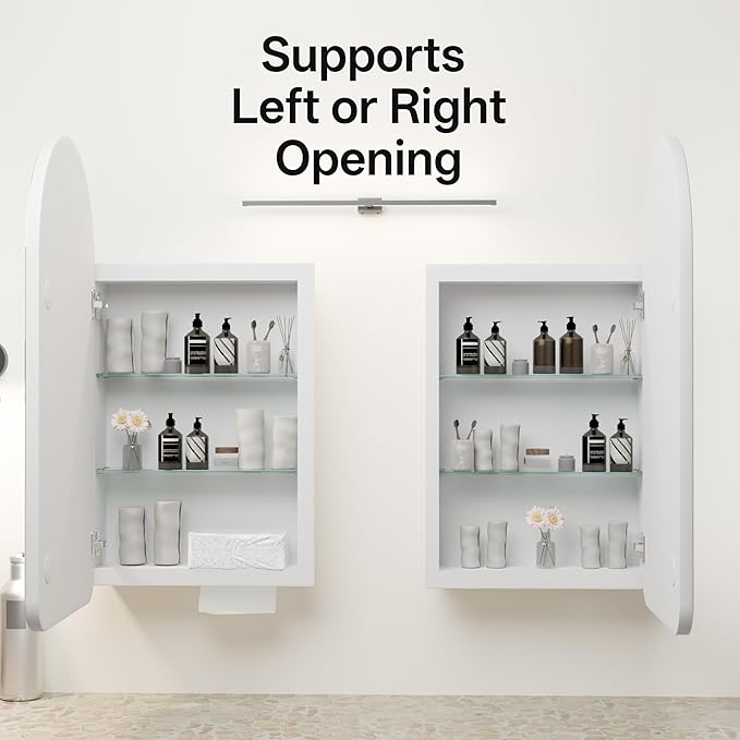 Arched Bathroom Medicine Cabinet with Mirror, No Assembly Needed, Recessed or Surface Mount Wall Storage Cabinet, Mirror Cabinet with Tissue Slot (Bevel, 31.5" L x 19.7")