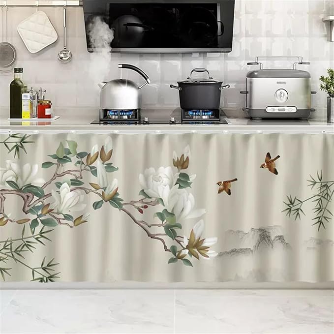 SK Studio Short Curtains for Kitchen, Cabinet Shelf Dust-Proof Blackout Tier Cafe Curtain Under Sink Skirt for Bathroom Laundry Room Style 8, 19.7" W x 27.6" H