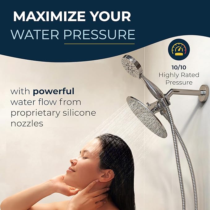 HammerHead Showers Dual Shower Head Combo, 8-Inch Rainfall & 3-Flow Handheld, Chrome, 2.5 GPM