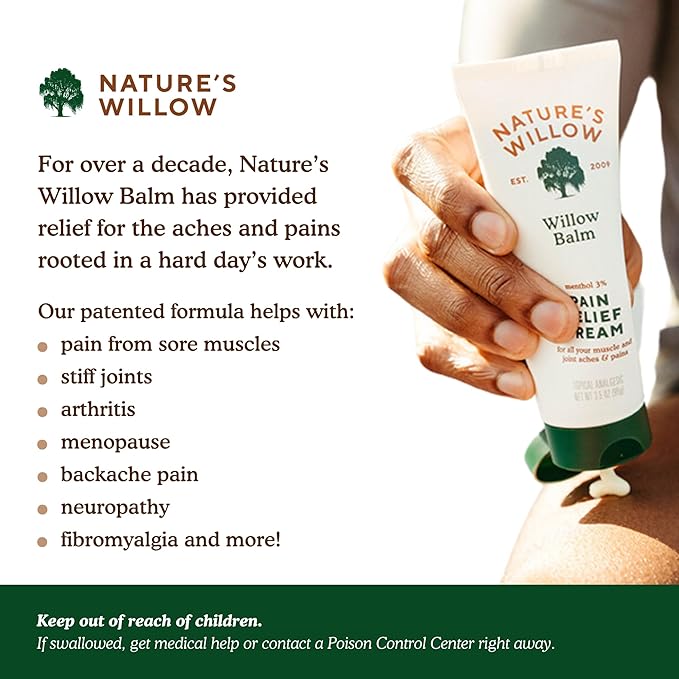 Nature's Willow Willow Balm Natural Pain Relief Cream for Muscles & Joints | Fast-Acting with Willow Bark & Menthol | Free from Artificial Fragrances & Dyes | 1-Pack | 32 fl oz