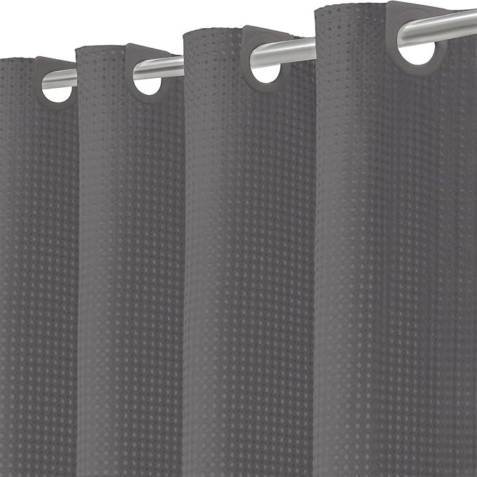 Inhousolu No Hook Waffle Weave Shower Curtain with Removable Snap in Fabric Liner Set for Bathroom, 230 GSM Heavy Duty Weighted Hem, Water Repellent Washable Bath Curtains, 72 x 84 Inch, Graphite Grey