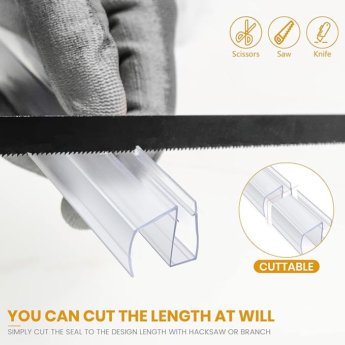 Bathroom Shower Glass Door Bottom Seal Strip, 2PCS 36 Inch Long Clear PVC Seal Strips for 5/16"(8mm) Thick Framless Glass Door Panel