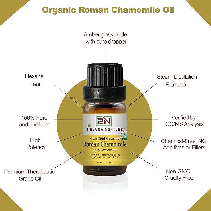 Roman Chamomile Essential Oil USDA Certified Organic, 100% Pure Natural Premium Grade, Undiluted