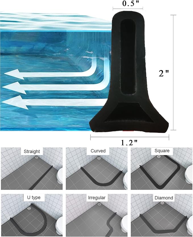 78Inch Collapsible Shower Threshold Water Dam 2" High Shower Barrier Water Stopper 2" Tall Shower Water Guard To Keep Water In Shower Dry And Wet Separation Bathroom Wheelchair Accessible Black