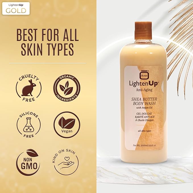 Omic LightenUp Anti-Aging Body Wash - 33.8 fl oz / 1000ml - Formulated to Bright and Soften Skin, with Argan Oil and Shea Butter