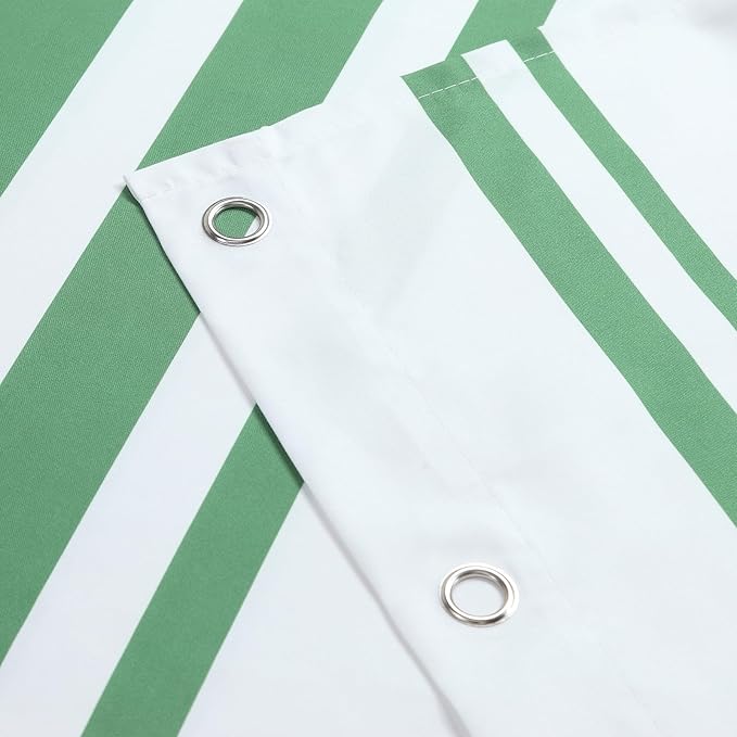 Green and White Striped Shower Curtain 72x72 Inches, Waterproof Fabric with Modern Gradient Lines, 12 Rustproof Grommets & Weighted Hem