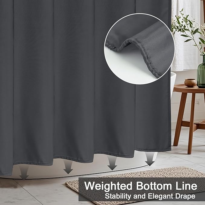 AooHome Fabric Shower Curtain 54 Width x 72 Height Inch, Solid Color Bath Curtain with Hooks for Hotel, Water Repellent, Dark Grey