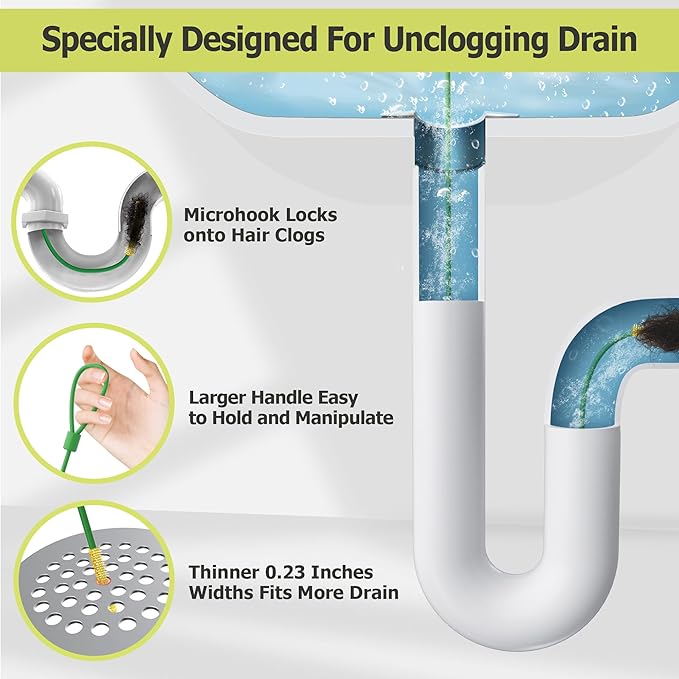 Kelly's Collection 30 Inch Drain Snake Hair Clog Remover Tool, Anti-Break Sink Snake Drain Cleaner Tool for Bathroom Sink Tub, Shower, Pipe Drain(5 Pack)