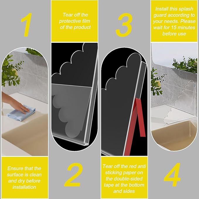 LUGUNU 2 Pack Acrylic Shower Splash Guards 9.4x9.4 In,No Drill Self-Adhesive Bathroom Water Barrier,Leak Resistant Corner Guards for Walk in Shower/Tub,Keep Water In & Floor Dry,Tool-Free Installation