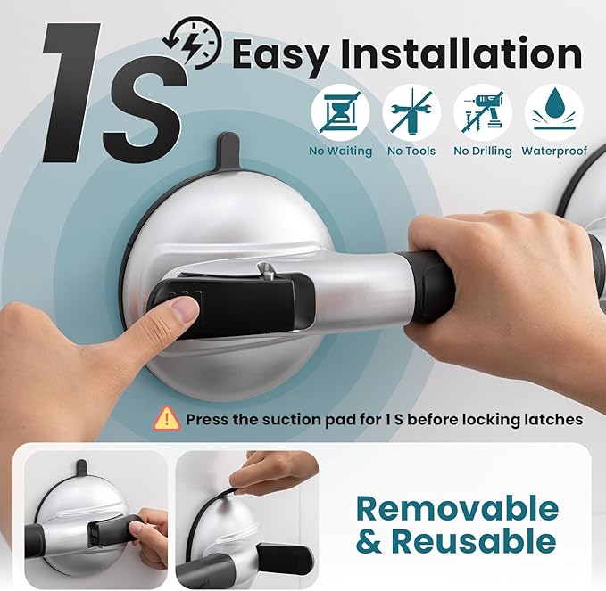 TAILI Grab Bars for Bathtubs and Showers, Shower Handles for Elderly Suction,Maximum 330lbs,Shower Grab Bar with Upgraded Rubber Suction Cups,Safety Grip for Senior, No Drilling Removable,Black