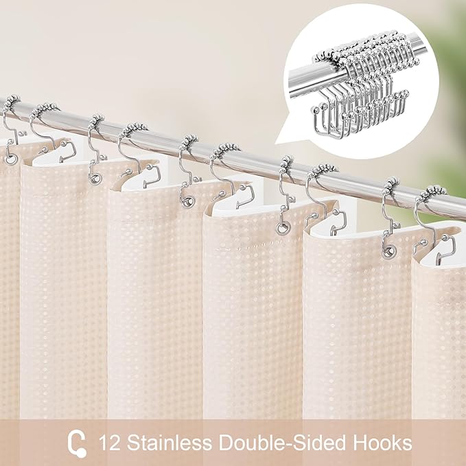 3 in 1 Stall Half Size Blush Pink Shower Curtain Set-36 W x 72 H, Modern Waffle Waterproof Fabric and PEVA Liner Set with Stainless Steel Hooks