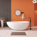 Premium 67'' Solid Surface Freestanding Bathtub, Upgraded Oval Shape Stone Resin Soaking Tub with Drain and Overflow, Matte White