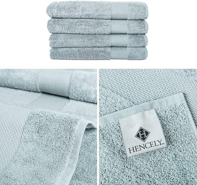 Hencely Premium Bath Towel Set of 4-28x58 Inches - High Absorbency, Quick Drying - 100% Soft Turkish Cotton Towels - Ideal for Home, Bathroom, Hotel, Spa, and Gym - Water Green
