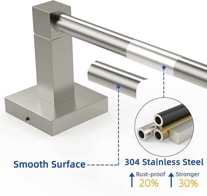 RUACQ Hand Towel Holder, 9-inch Hand Towel Bar, Square Base Towel Ring, 304 Stainless Steel Towel Rack for Bathroom, Wall Mounted (Brushed Nickel)