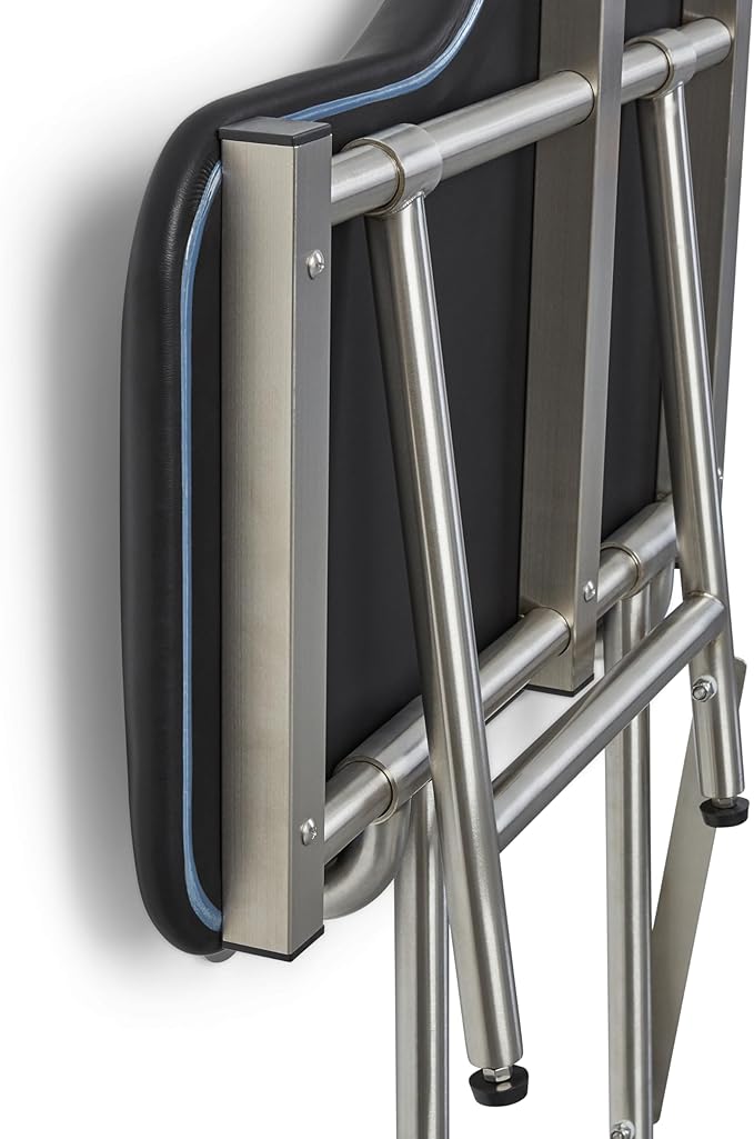 26" x 22.5" Black Padded Wall Mount Folding Left-Handed Transfer Bench Shower Seat with Legs, ADA Compliant