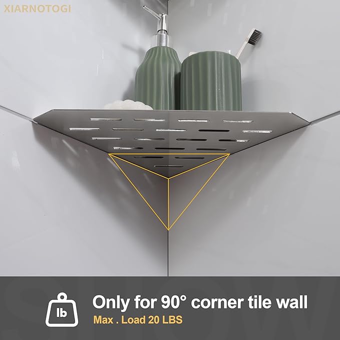 Recessed Corner Shower Shelf, 10" SUS304 Stainless Steel, Heavy Duty Shower Shelf, Grout in Bathroom Shelves for Tile Walls (2 Pack, Rectangle-Brushed)