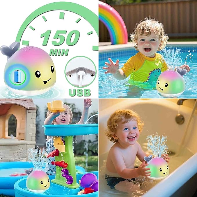 Bath Toys for Kids Ages 1-3 - Toddler Christmas Stocking Stuffers, 1 2 3 Year Old Boys Girls Gifts Whale Bath Toy Sprinkler, Light Up Baby Bath Toys, Bathtub Pool Water Infant Toy 6-12-18 Months