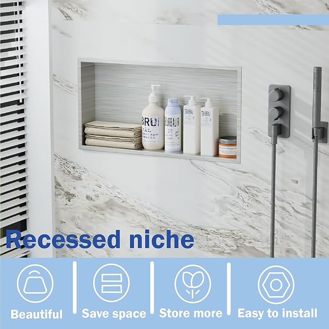 No Tile Needed Shower Niche for Shower Room Storage,Recessed Wall Niche Insert,Stainless Steel 304 (Brush, 12 * 24 in)