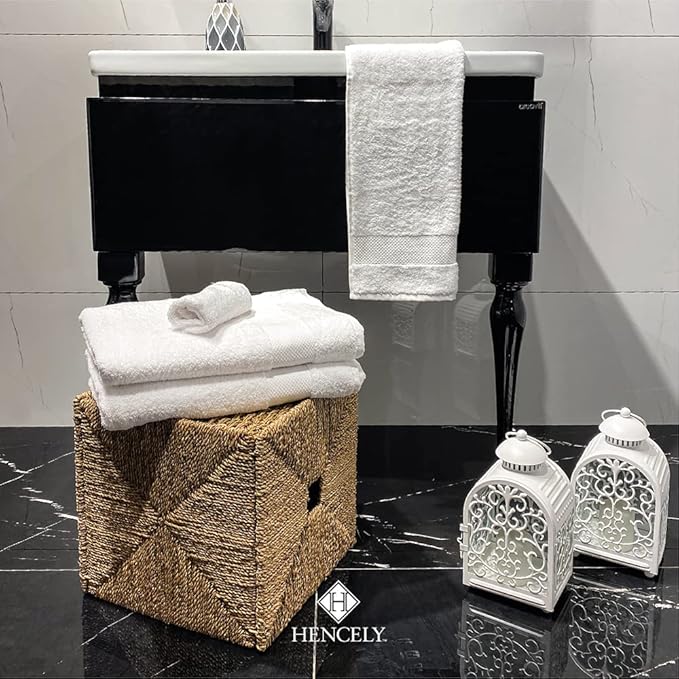 Hencely 18-Piece Bath Towel Set - High Absorbency, Quick Drying - 100% Soft Turkish Cotton - 6 Bath Towels, 6 Hand Towels, 6 Washcloths - for Bathroom, Home, Hotel, Spa, and Gym - 18-Pack White