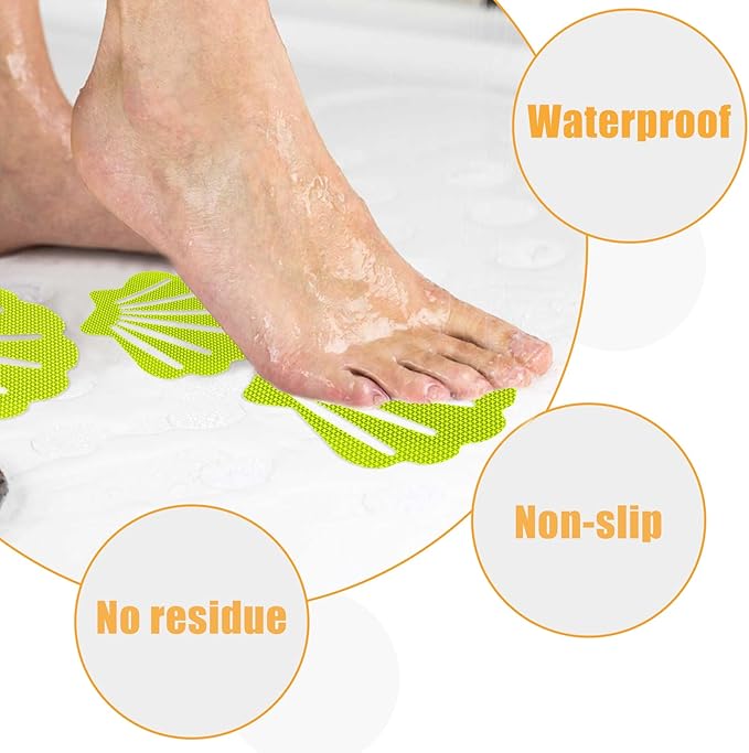 30 Pcs Non Slip Bathtub Stickers Green Adhesive Decals Sea Shell Shape Shower Stickers for Floor, Ladders, Bath Tub, Stairs, Bathroom