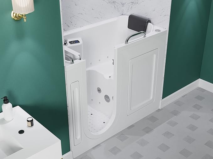 ANZZI Walk-In Whirlpool & Air Tub 27"x53" Left Drain, LED Lights, 30 Jets, Aromatherapy, Chromatherapy, Heater, Faucet & Handheld Shower, White Acrylic Spa Bathtub | 2753WILWD