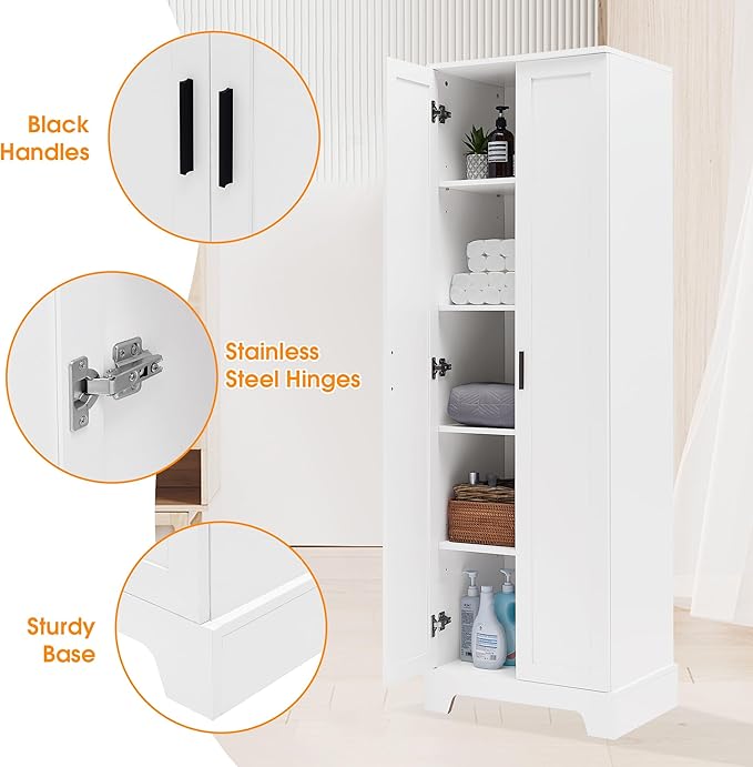 Favfurish 70" Tall Bathroom Storage Cabinet with Doors,Modern Linen Cabinets w/Adjustable Shelves & Anti-Tipping Device,Easy Assembly,Freestanding Organizer for Dining Room,Kitchen,Office,White