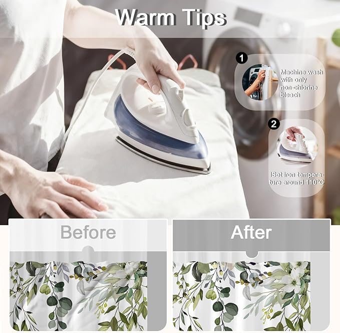 No Hook Shower Curtain and Liner Set, Sage Green Eucalyptus Floral Shower Curtains for Bathroom, Bath Curtain Sets with Snap in Liner, Waterproof with See Through Top Window, 71x84 Inches