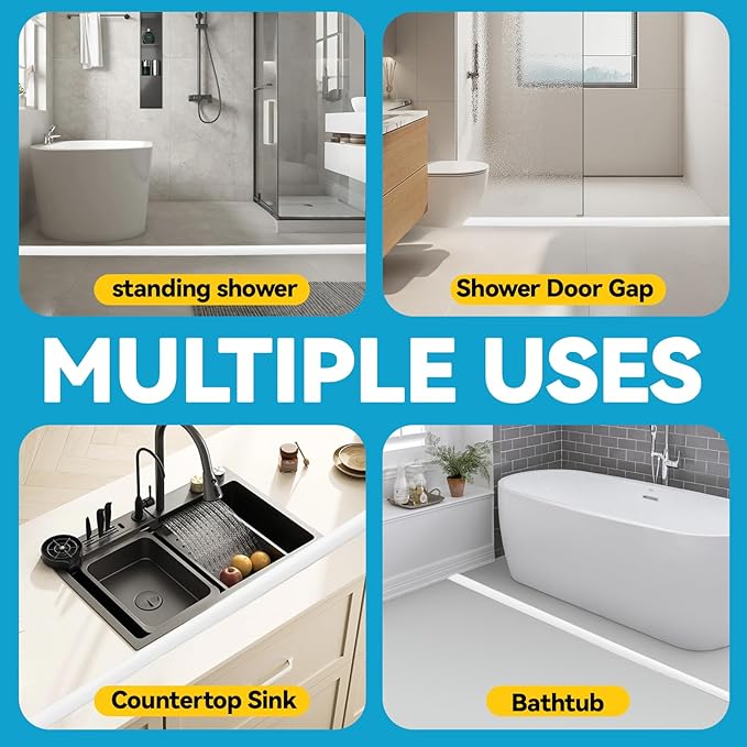 98'' Collapsible Shower Threshold Water Dam Shower Barrier Keeps Water Inside Threshold Dry and Wet Separation Retention System Suitable for Bathroom Kitchen Sink Bathtub