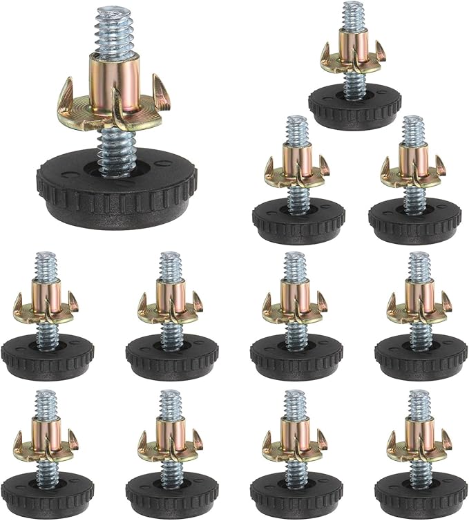uxcell 1/4"-20 Thread Furniture Feet Levelers, 24Set 25mm L Adjustable Furniture Feet Screw in Threaded Leveling Leg Screw on Chair Foot Glides Leveling for Table Chair Cabinet Black