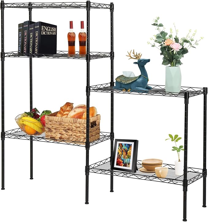 5 Tier Storage Racks Shelving, Heavy Steel Pantry Shelves, Adjustable Wire Shelving Rack, Suitable for Garage, Kitchen, Bathroom, Office, 21" W x 11.4" D x 59" H, Black