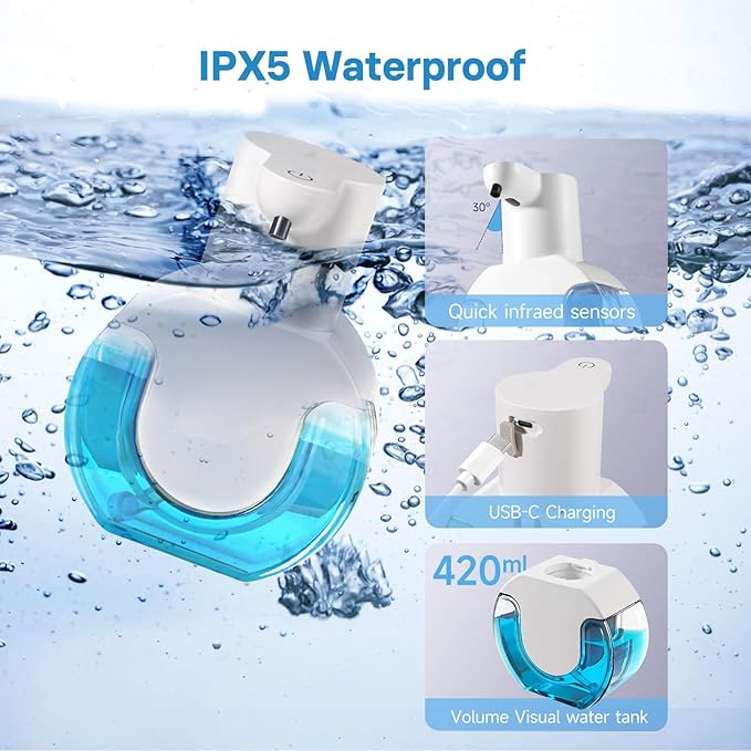 2 Pack Automatic Foaming Soap Dispenser 14.2oz/420ML Touchless Automatic Foaming Soap Dispenser,Rechargeabled Wall Mounted Smart Pump for Bathroom Kitchen
