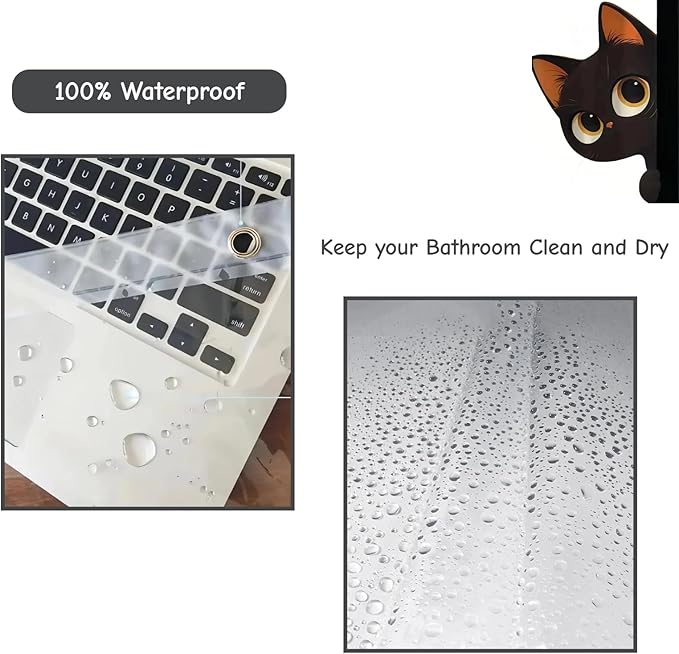 Clear Cute Funny Black Cat Shower Curtain Liner, Are You Pooping Shower Curtain, Fun Anime Cat Shower Curtains for Bathroom, 72x72 Plastic Cool Summer Shower Curtain Set with Weighted Magnets 12 Hooks