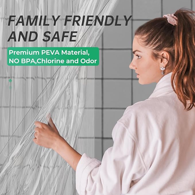 AmazerBath Small Stall Shower Curtain Clear 60x60 Inches, Plastic RV Shower Curtain for Camper, Heavy Duty 8G Premium PEVA, Bathroom Accessories with 3 Big Stones and 10 Rustproof Grommets