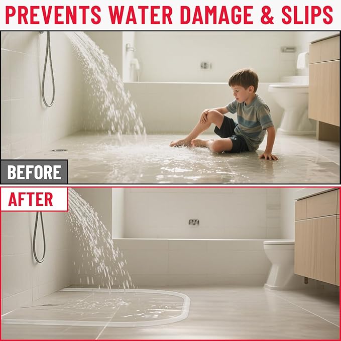 Shower Threshold Water Dam Barrier – 98in Self-Adhesive, Waterproof, Flexible Silicone, Customizable, Easy Install, Prevents Water Leakage & Slipping, Wheelchair Access