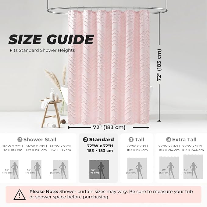 Pink Shower Curtain Boho Shower Curtains for Bathroom Girly Cute Shower Curtain Tufted Chervon Textured Stripes Modern Minimalist Bathroom Decor 72x72